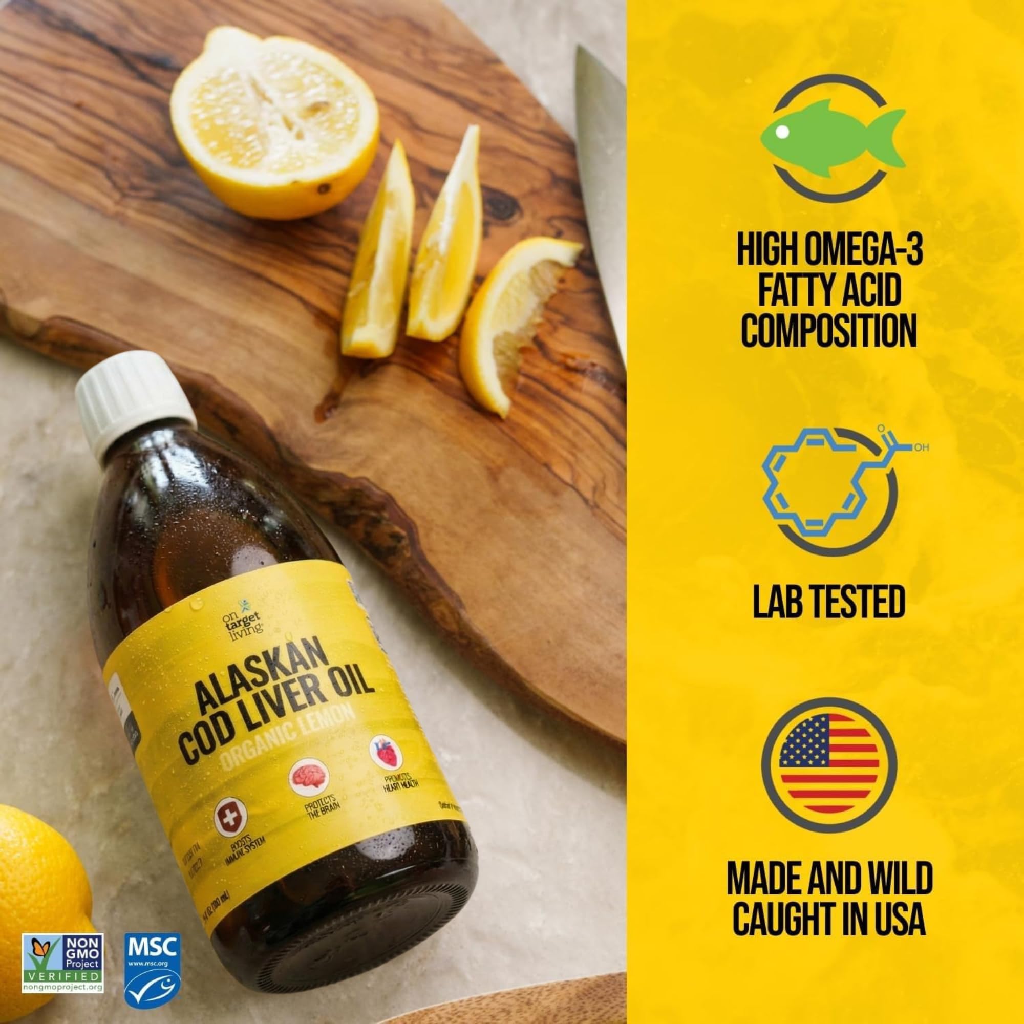 On Target Living Wild Alaskan Cod Liver Oil Liquid, Lemon, 16.67 Fl Oz — Amazon image 3