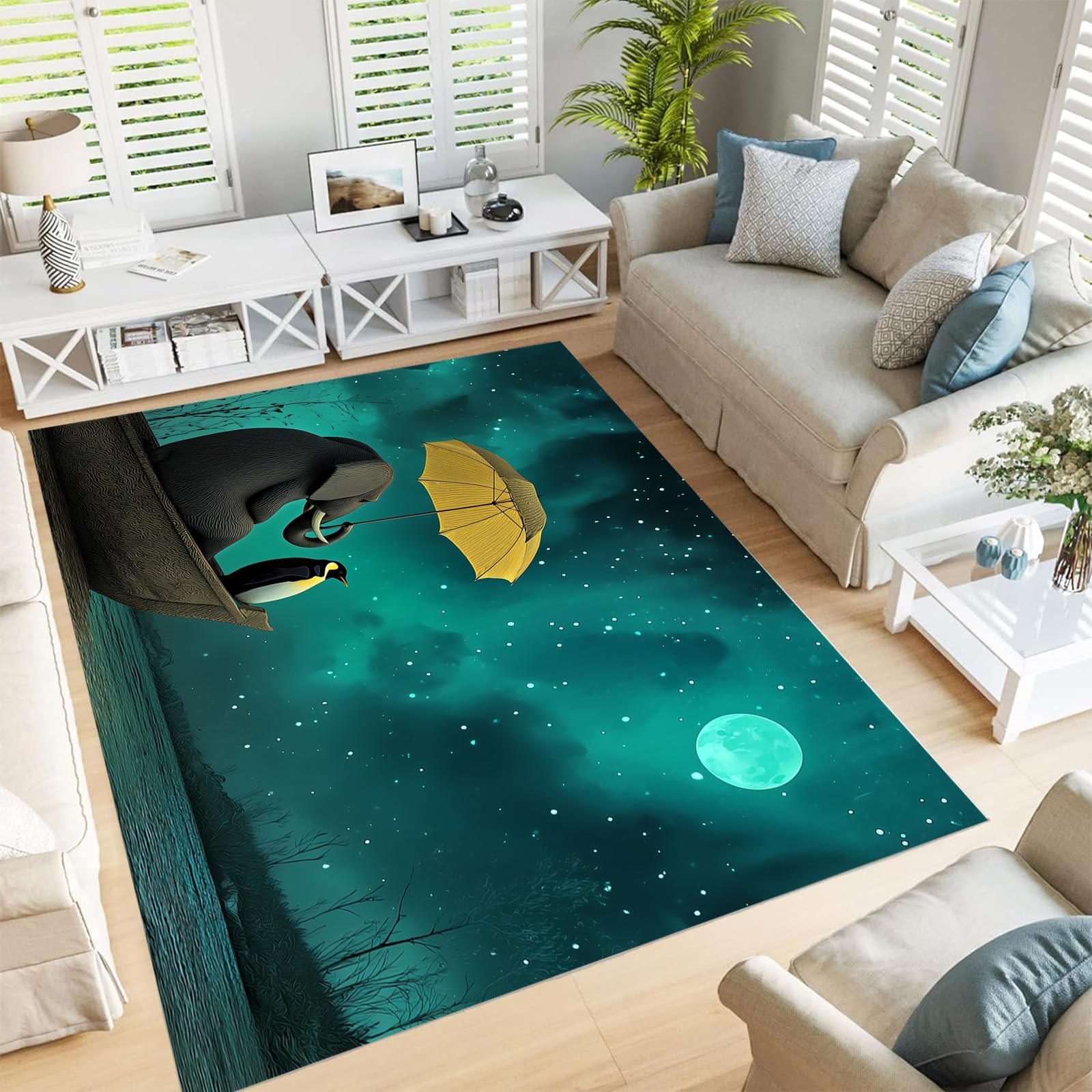 Tapis extérieur salon de jardin vert Pixar éléphant pour terrasse ensoleillée