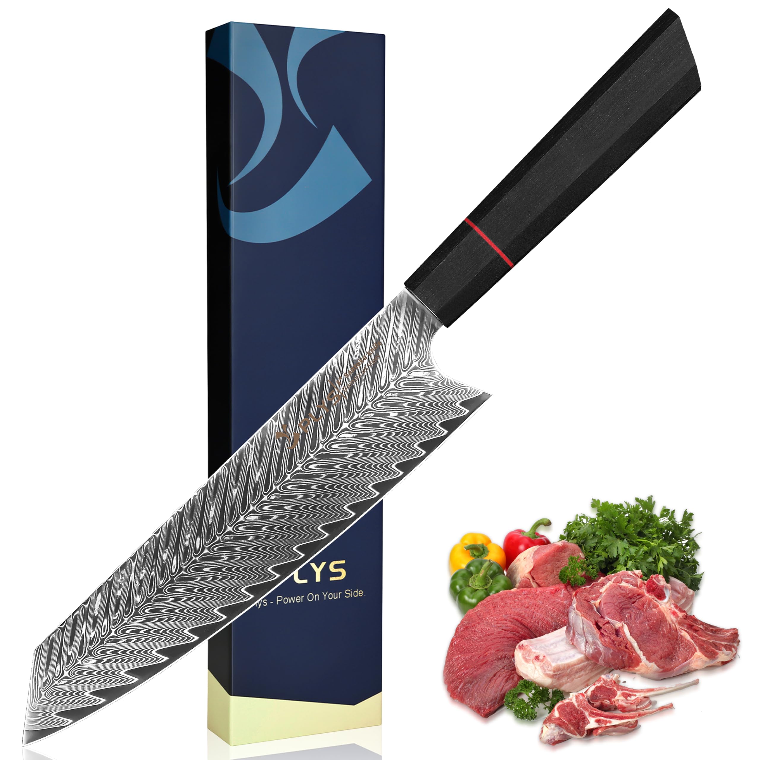 Coltello da Cucina Damasco: Coltello da Chef Kiritsuke 20 cm, Acciaio Damasco 67 Strati, VG10, Manico G10 Ottagonale, Confezione Regalo