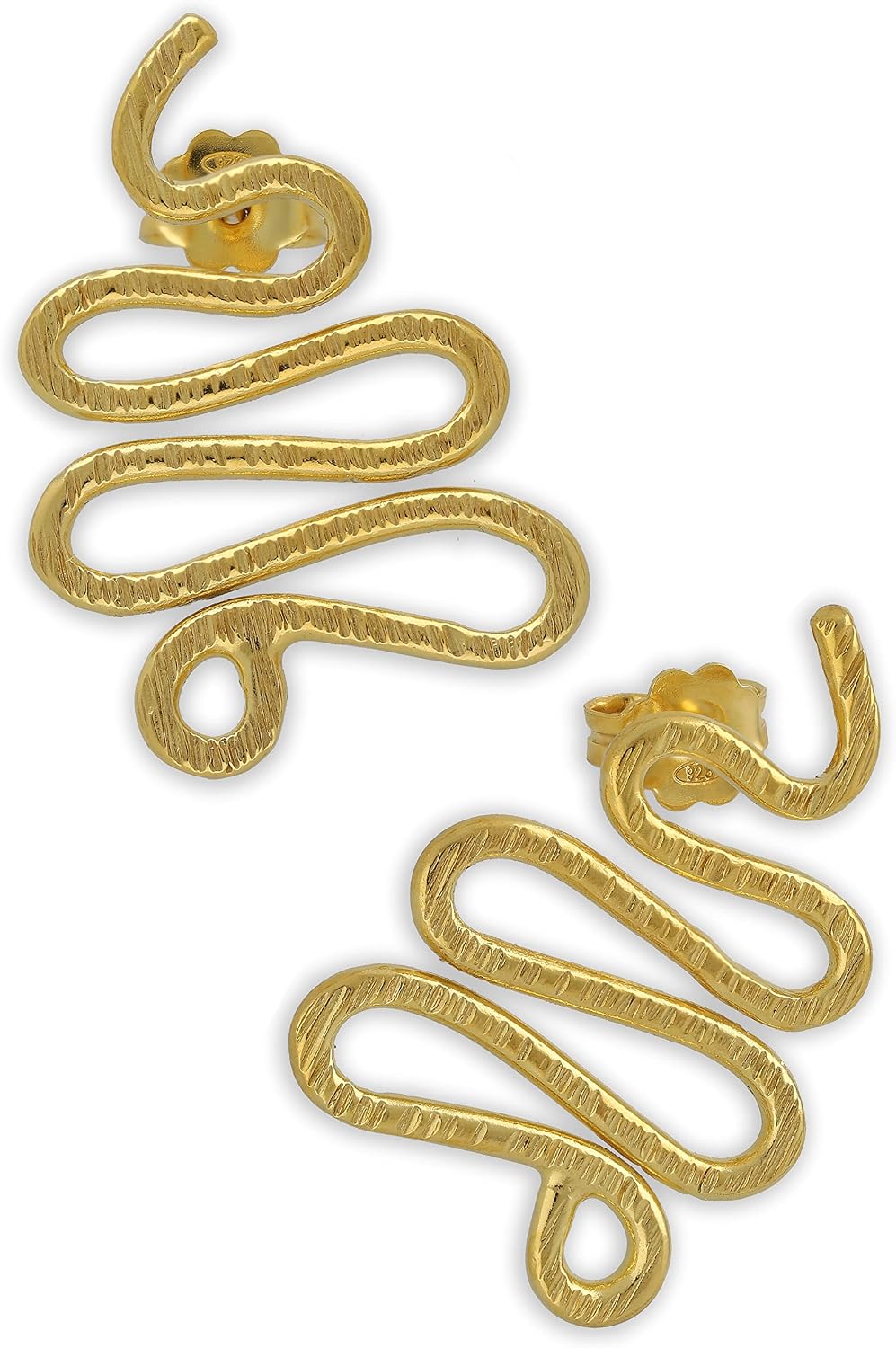 Twisted Snake Stud Earrings, 925 Sterling Silver with Gold Plated Accents, Minimalist Design, Hypoallergenic and Nickel-Free - Handmade by Emmanuela