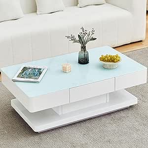 Flint Salontafel, Salontafel Met Hefblad, Lage Woonkamertafel 105x55h45 56 Cm Wit