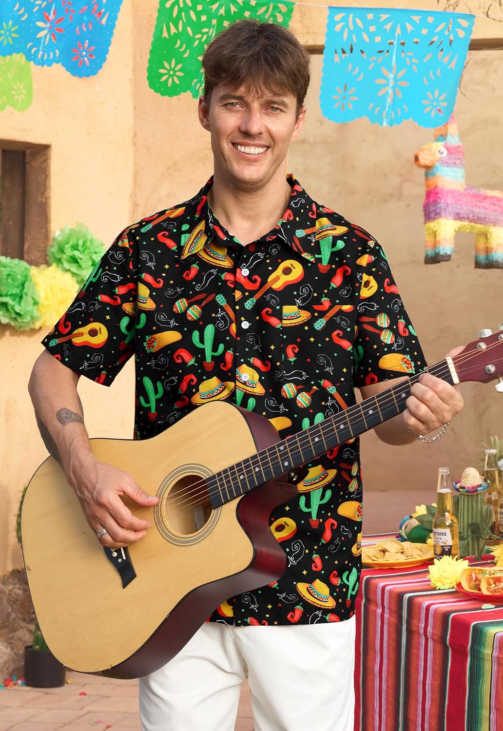 Arvilhill Men's Cinco de Mayo Shirts Mexican Fiesta Funny Taco Stripe Button Shirt (S-3XL)