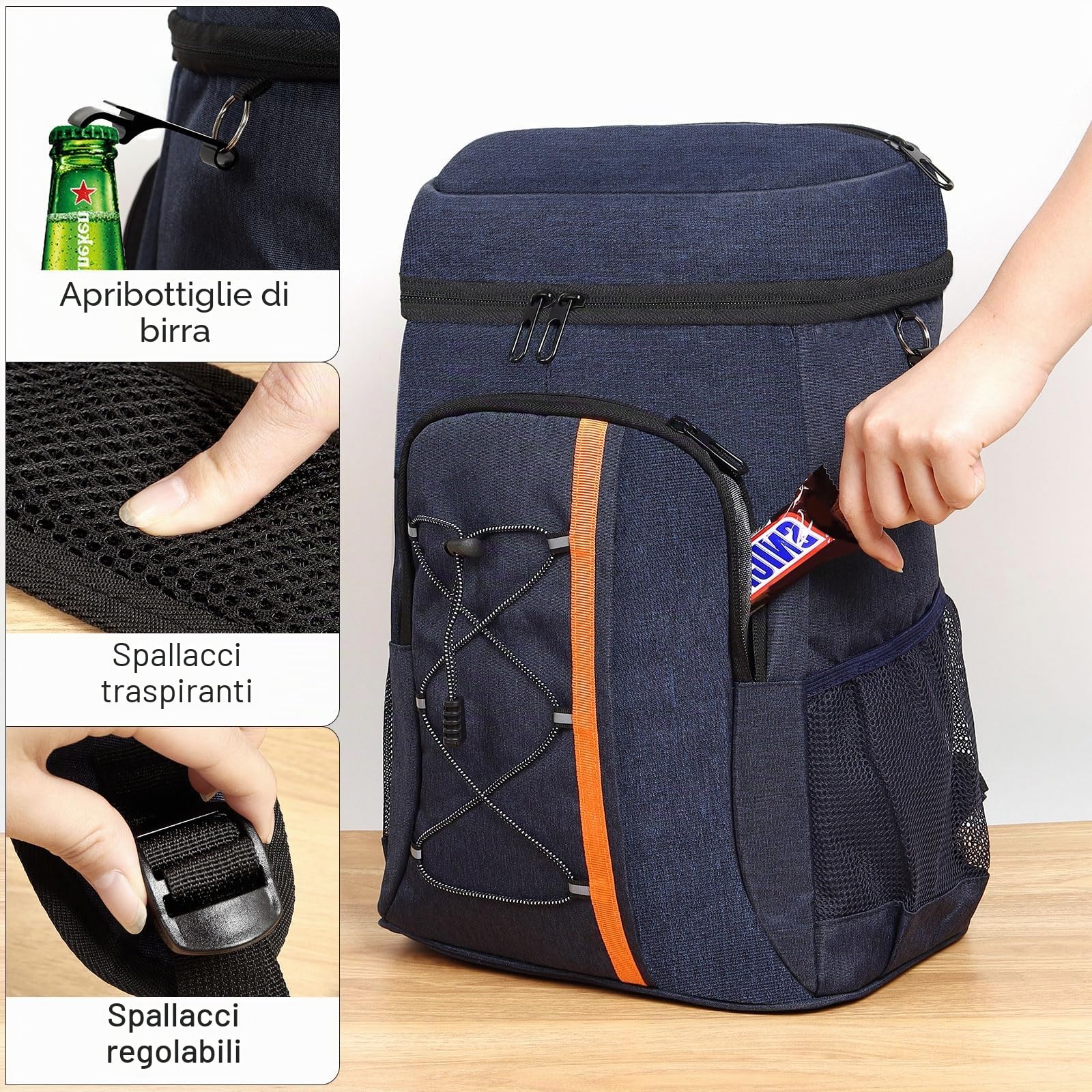 Borsa termica 28 l, zaino frigo grande, borsa frigo pieghevole, per viaggi e picnic