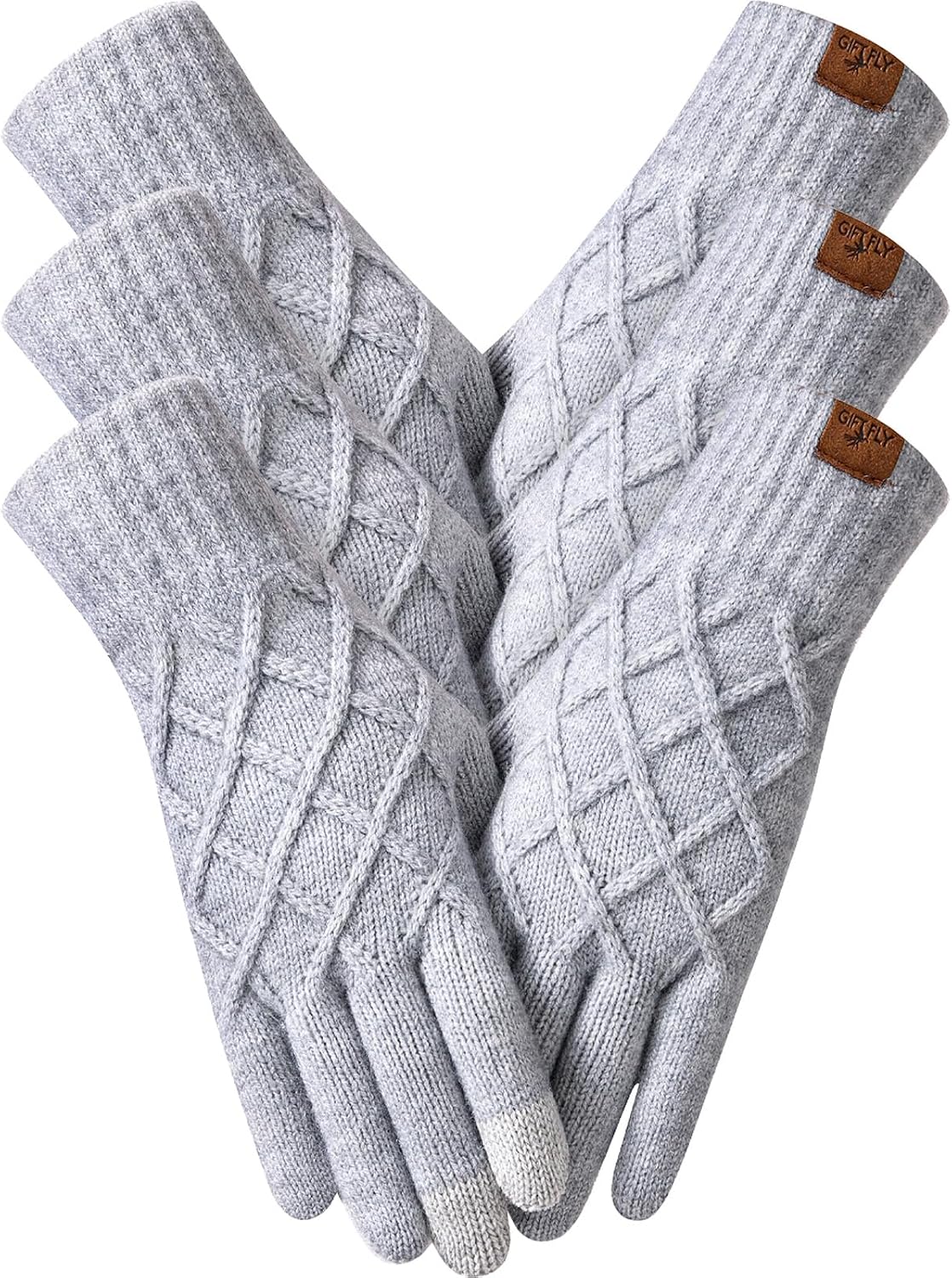 3 Pairs Winter Gloves for Women Touchscreen Elastic Thermal Knit Lining Warm Gloves for Cold Weather, Gifts for Christmas