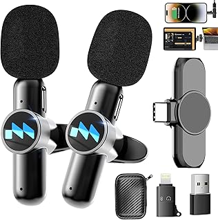 Wireless Lavalier Microphone for iPhone/Android, with Storage Box, Phone Microphone for Video Recording, Interview, TikTok, YouTube, Vlog (1 to 2 type-c)