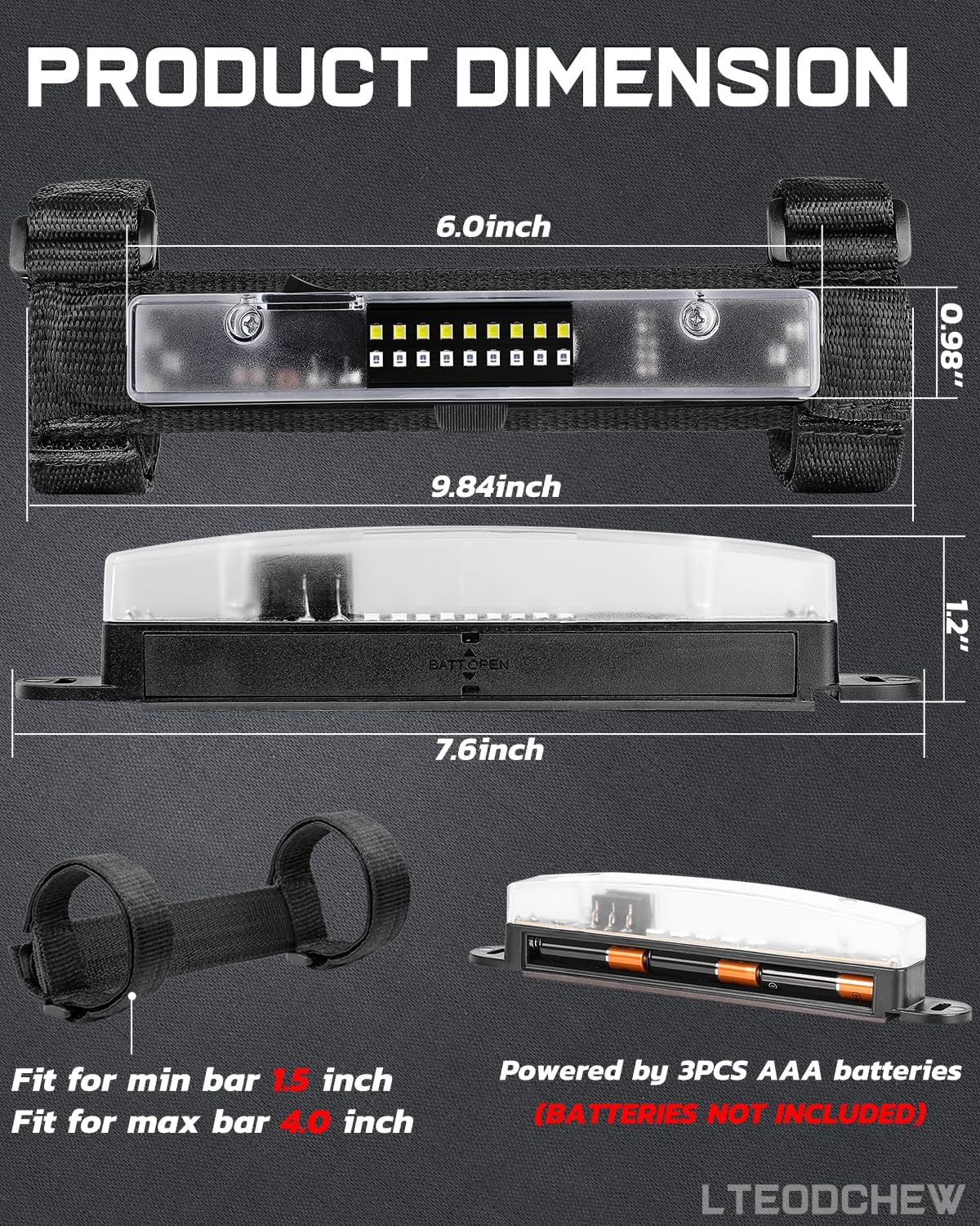 LED Dome Light Red and White Battery Powered, Magnetic Roll Bar Mount Car Interior Repair Truck Bed Lights for UTV ATV Golf Cart RZR Polaris Off Road Truck