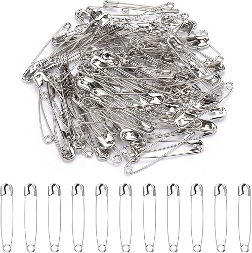 Vista 15 de XKDOUS Alfileres de seguridad – 150 unidades de varios tamaños de plata a granel – pequeños y grandes resistentes para ropa, costura, manualidades