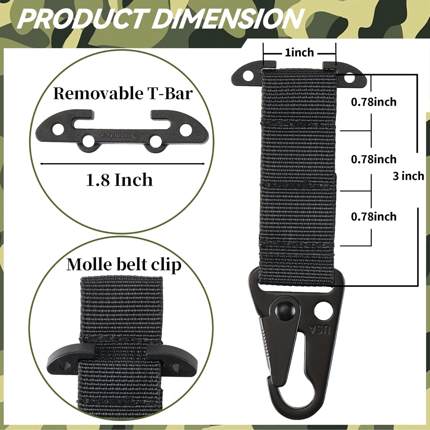 Tactical Belt Clip T-Mount, MOLLE Bag Clip, Tactical Clash Hook Hanging Carabiner