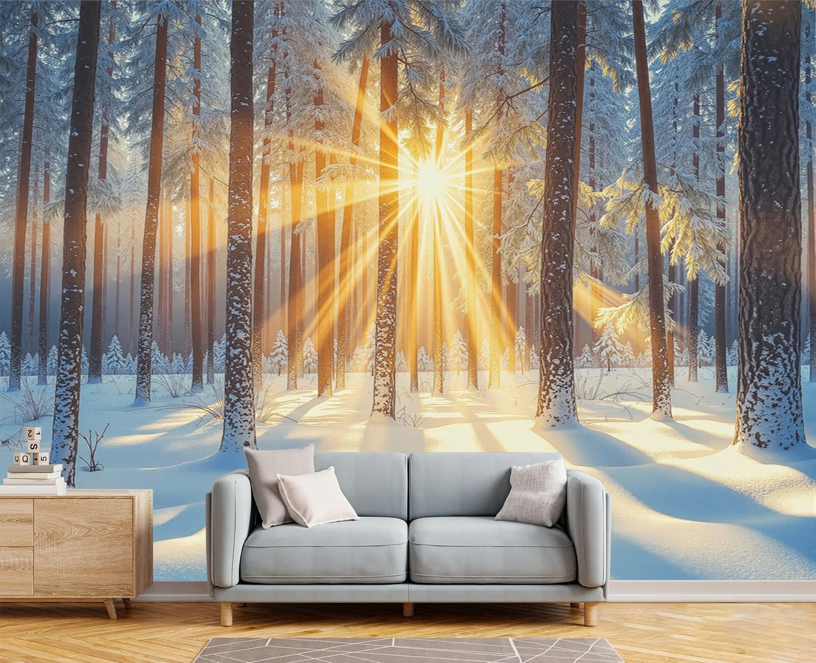 Papier Peint Soie Paysages D'Hiver Pour Illuminer Une Pièce Sombre