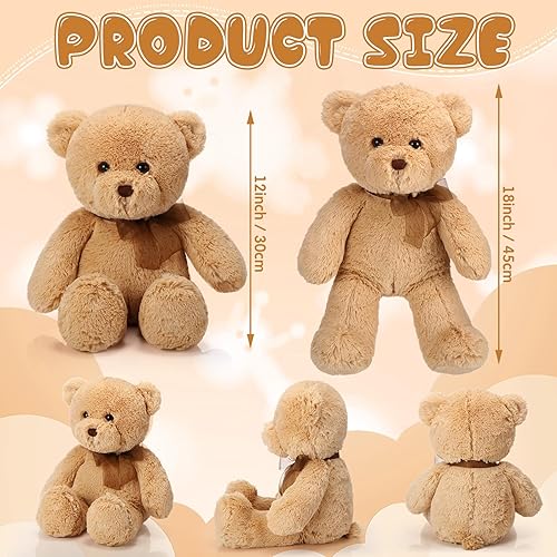 Miniatura 9 de Paquete de 2 osos de peluche de oso de peluche de 18 pulgadas lindo animal de peluche beige y marrón lazo de oso de peluche para niños y niñas