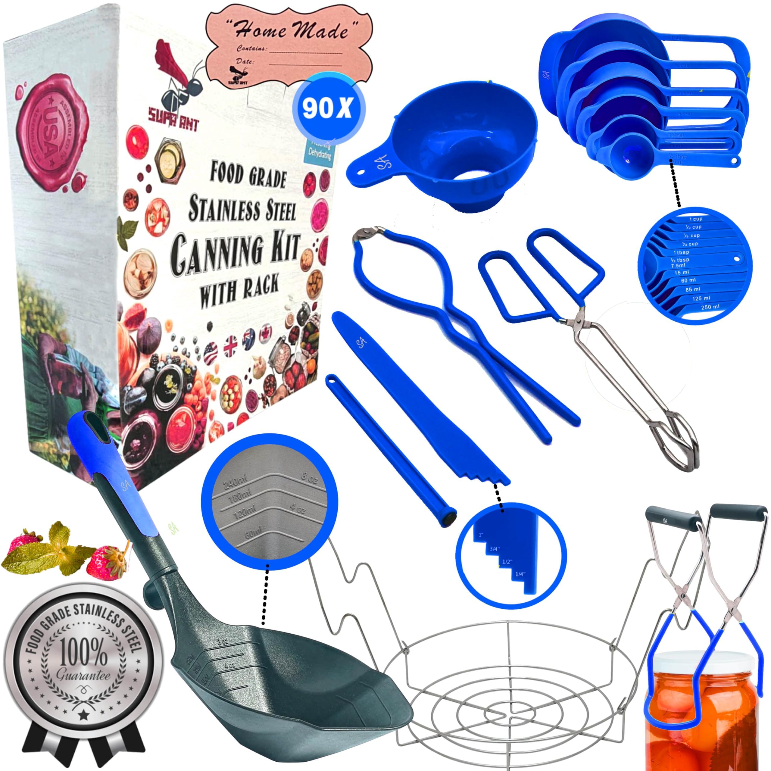 Supa Ant Blue Canning Supplies Starter Kit-10 pc Canner Accessories with Canning Rack for Jars, XL Ladle, Wide Mouth Jar Funnel, Jar Lifter & Wrench,