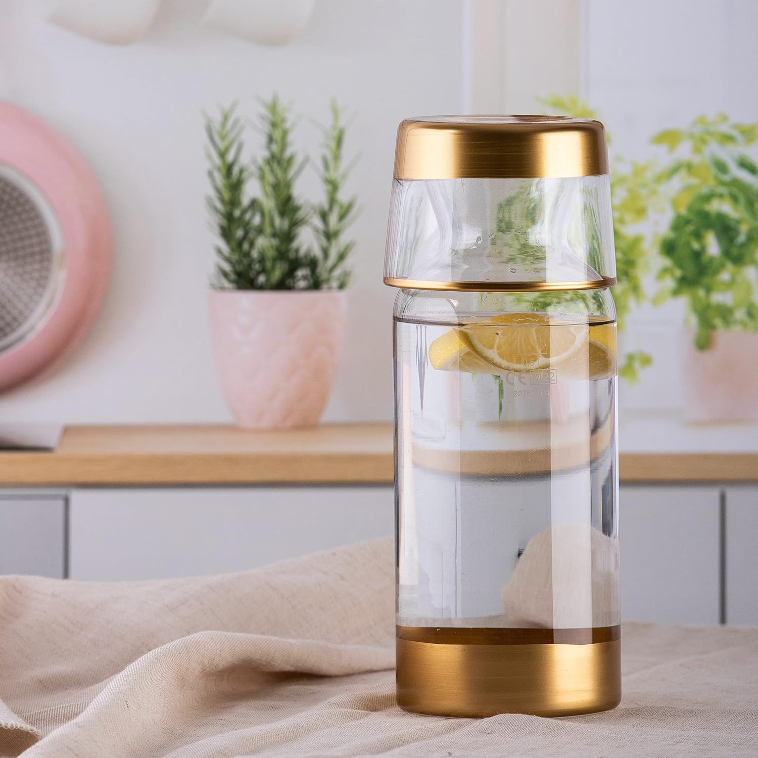 GARIZZE Bedside Water Carafe and Glass Set for Bedroom, Bedside Carafe and Glass Set, Mouthwash Decanter for Bathroom, Water Carafe with Glass Cup for Nightstand (24-oz/7-oz) (GOLD) - Image 6