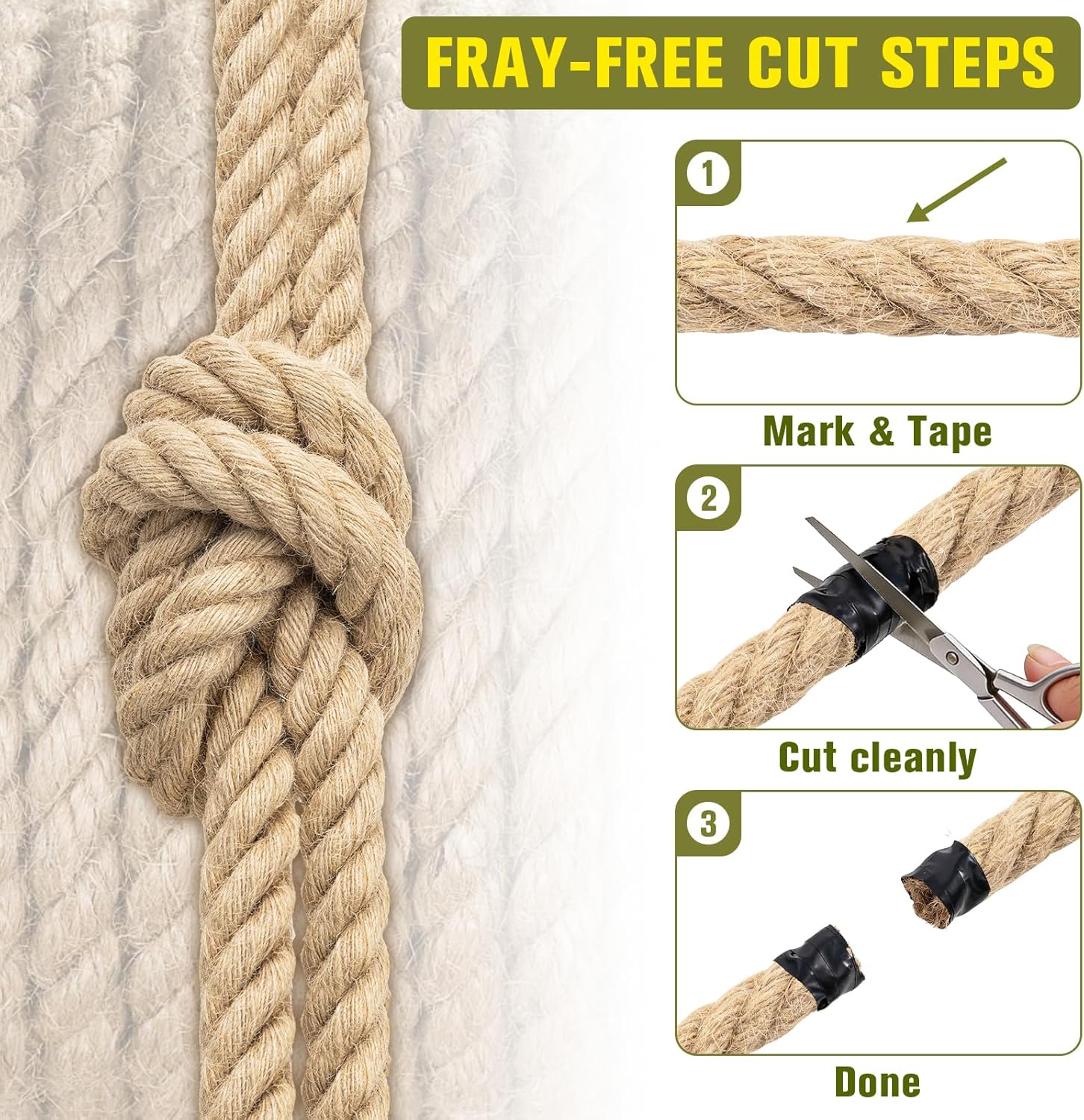 Jute Rope Heavy Duty - 1inch 50ft Thick Natural Twisted Manila Hemp Ropes Indoor and Outdoor Decorative Kits for Crafts Porch Swing Nautical Tug of War Deer Hunting Landscaping