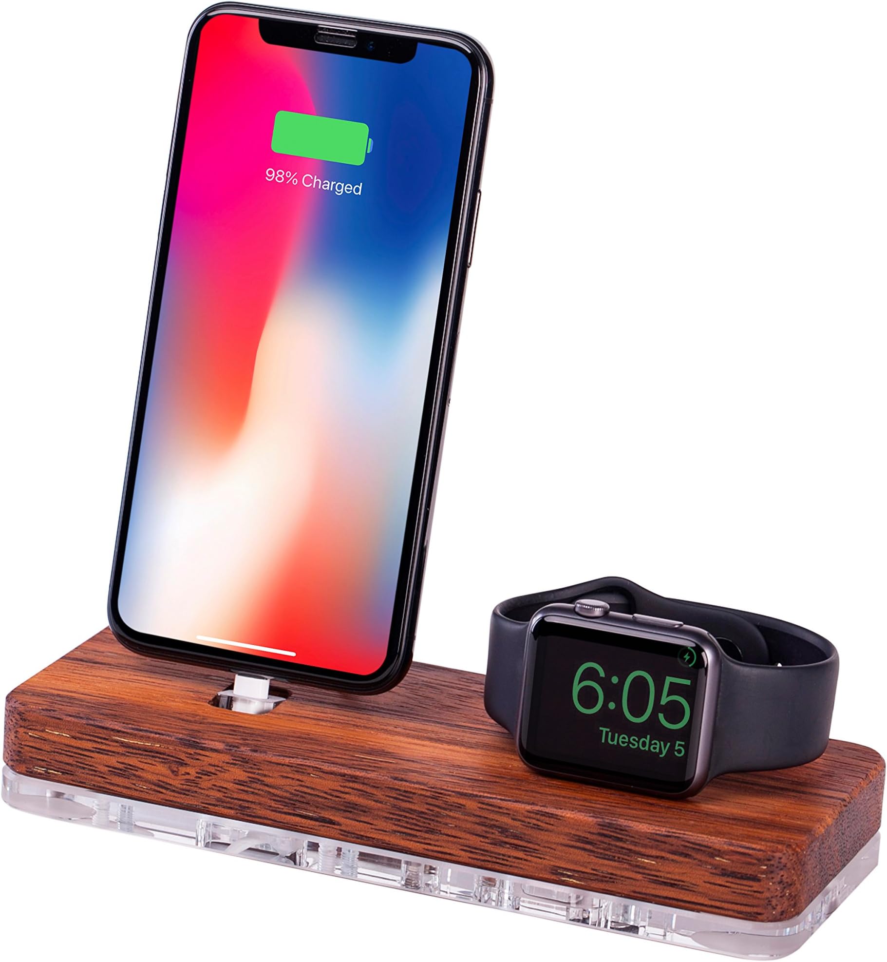 Watch Dock, Docking Station & Wooden Stand 2 in 1 Compatible with iPhone 8 Plus,X,Xs,Xr,11,11Pro,11ProMax,12,12Pro,12ProMax,iWatch Series 5,4,3, iPad Mini