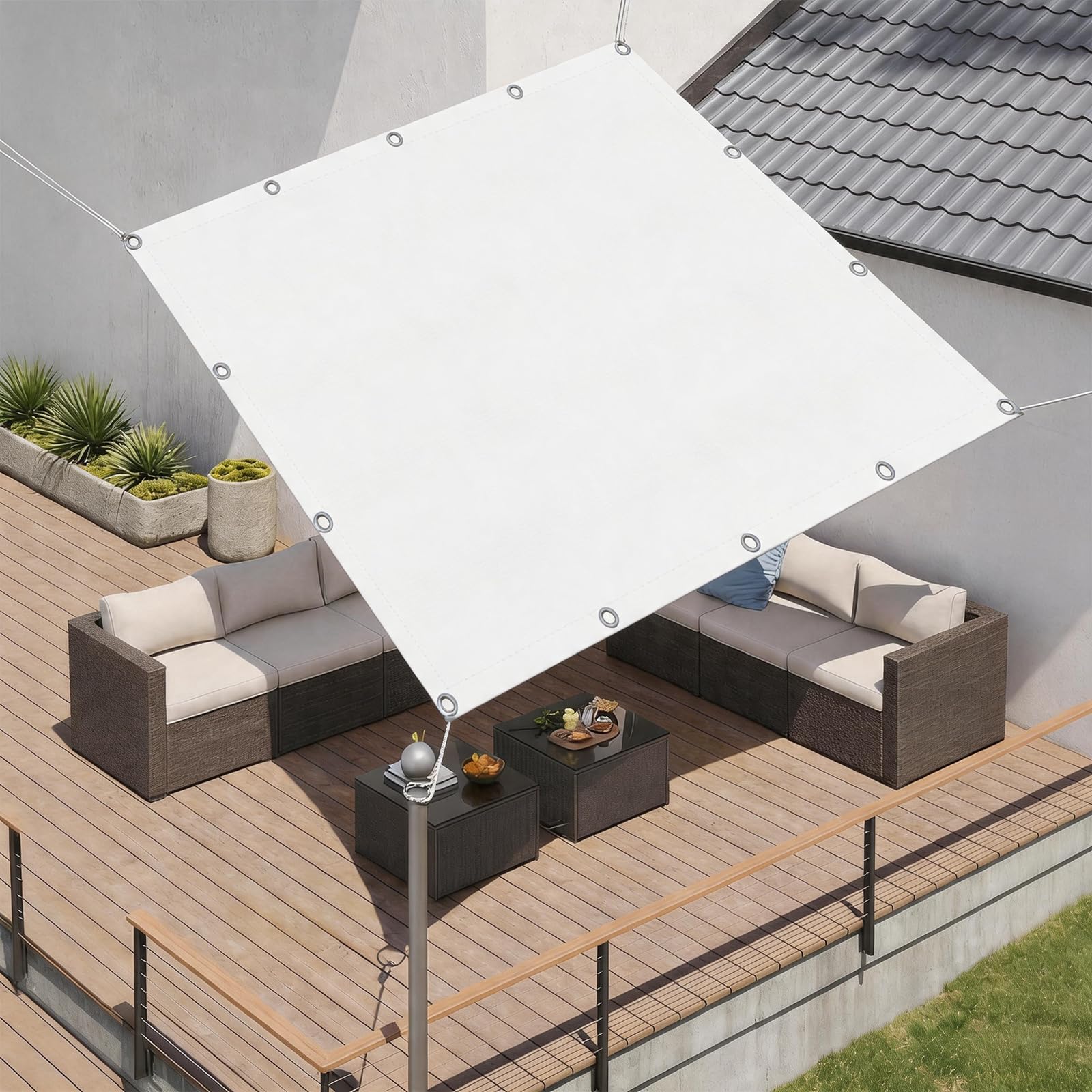 Voile d'ombrage 640x675 cm imperméable et anti-UV pour grand jardin