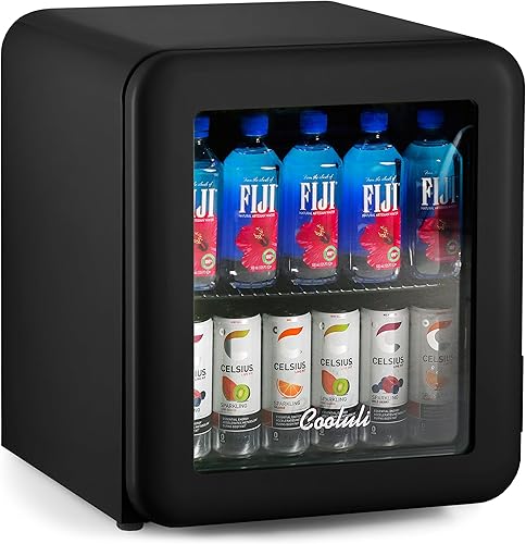 Cooluli Decor - Mini refrigerador compacto de 1.7 pies cúbicos con puerta de cristal, refrigerador pequeño para dormitorio, oficina, dormitorio,