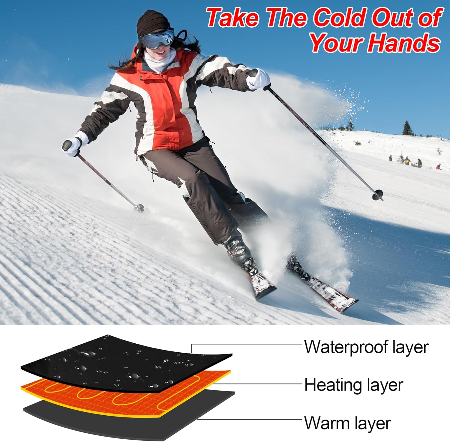 Heated Skiing Gloves for Men Women, Electric Rechargeable 7.4V 2200mAh Winter Ski Gloves, Waterproof Touchscreen Heating Gloves for Skiing, Snowboarding, Snowmobile, Cycling, Hiking - Image 6
