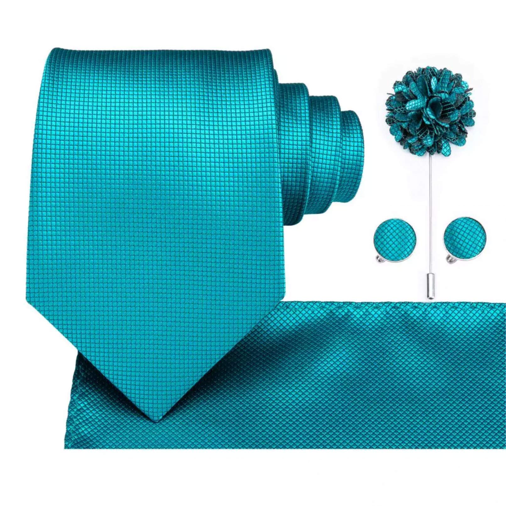 Neckties Set Men Silk Tie Solid Blue Neck Tie Stripe for Wedding Business Gift Box Tie Set Boutonniere Pocketware Cufflinks Cravat