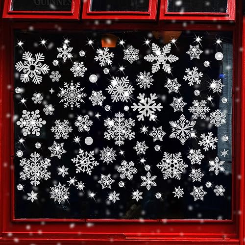 Miniatura 13 de Copo de nieve blanco para decoración de Navidad, suministros de fiesta de invierno congelado de vacaciones, calcomanías estáticas de copo de nieve