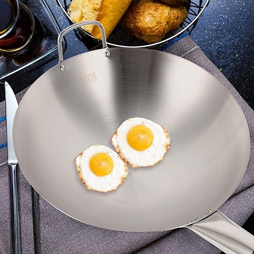Miniatura 2 de Kichvoe Sartén wok de acero al carbono de fondo redondo, Pow Wok de acero al carbono, wok y sartenes para cocinar en el hogar y profesional-12.5