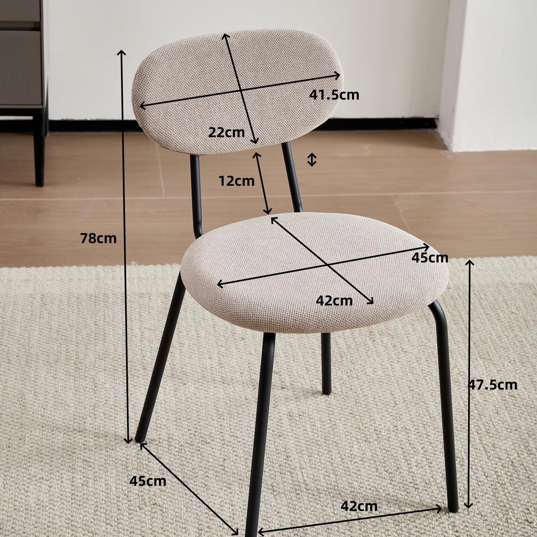 Juego de 4 Sillas de Comedor, Silla de Cocina Apilable, Silla Tapizada de Ocio con Patas de Metal Negro para Sala de Estar, Comedor, Cocina, Dormitorio - Caqui