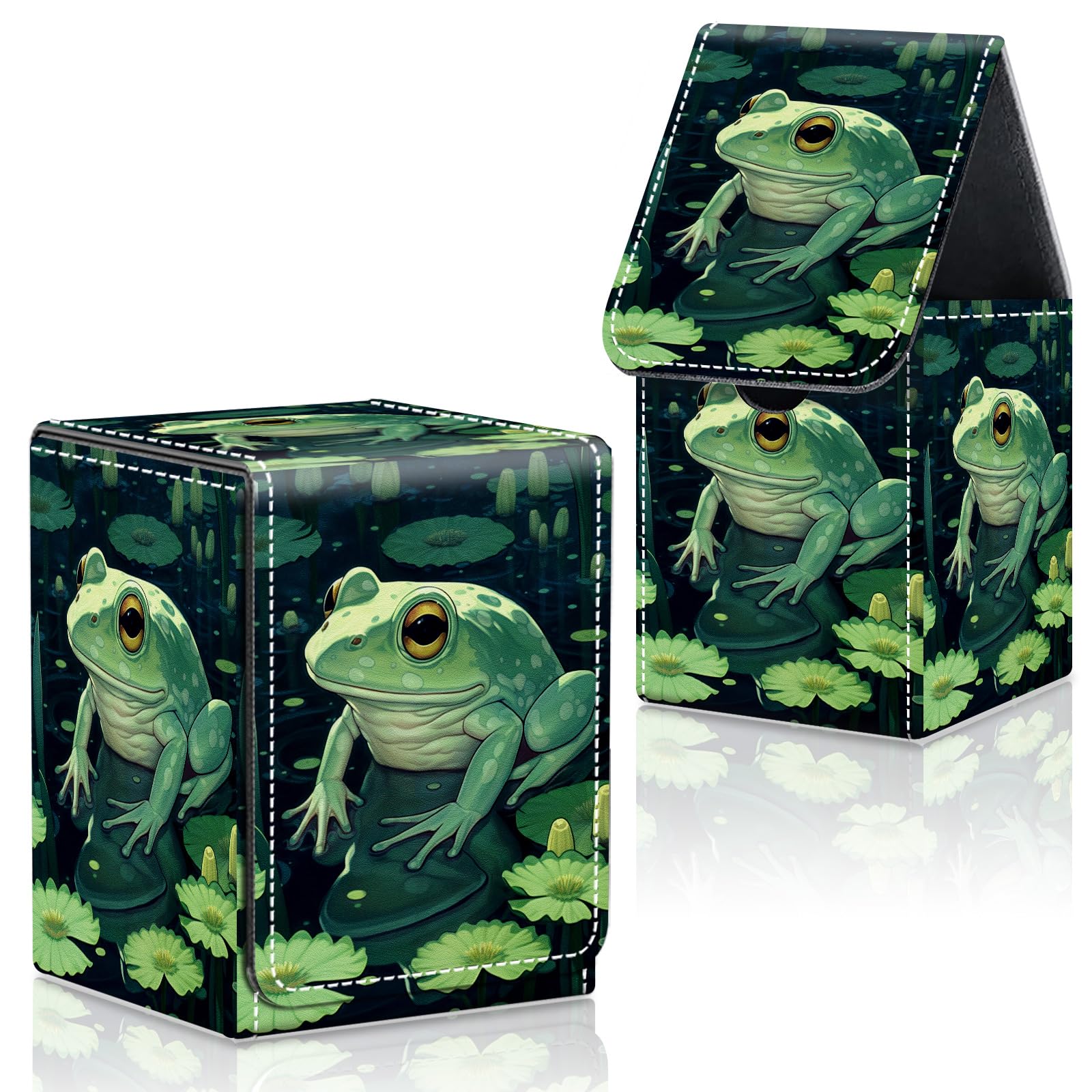 CAPAUNVDA Card Deck Box for MTG Commander Trading Cards with Magnetic Closure,Premium Card Storage Box Case Cover for MTG TCG CCG Magic Cards,Green Frog Animal