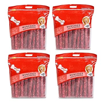 Pet en Care Export Quality Munchy Sticks Mutton Flavour for All Life Stages Dogs (Brown , PCR32) - Set of 4 - 25x1 Pieces
