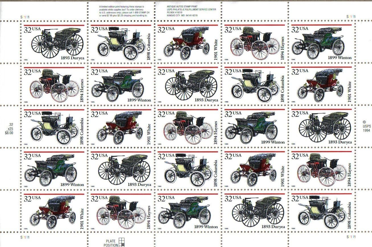 Antique Autos Car (Sheet of 25) 32 Cent US Postage Stamps 1995 Scott #3019-3023