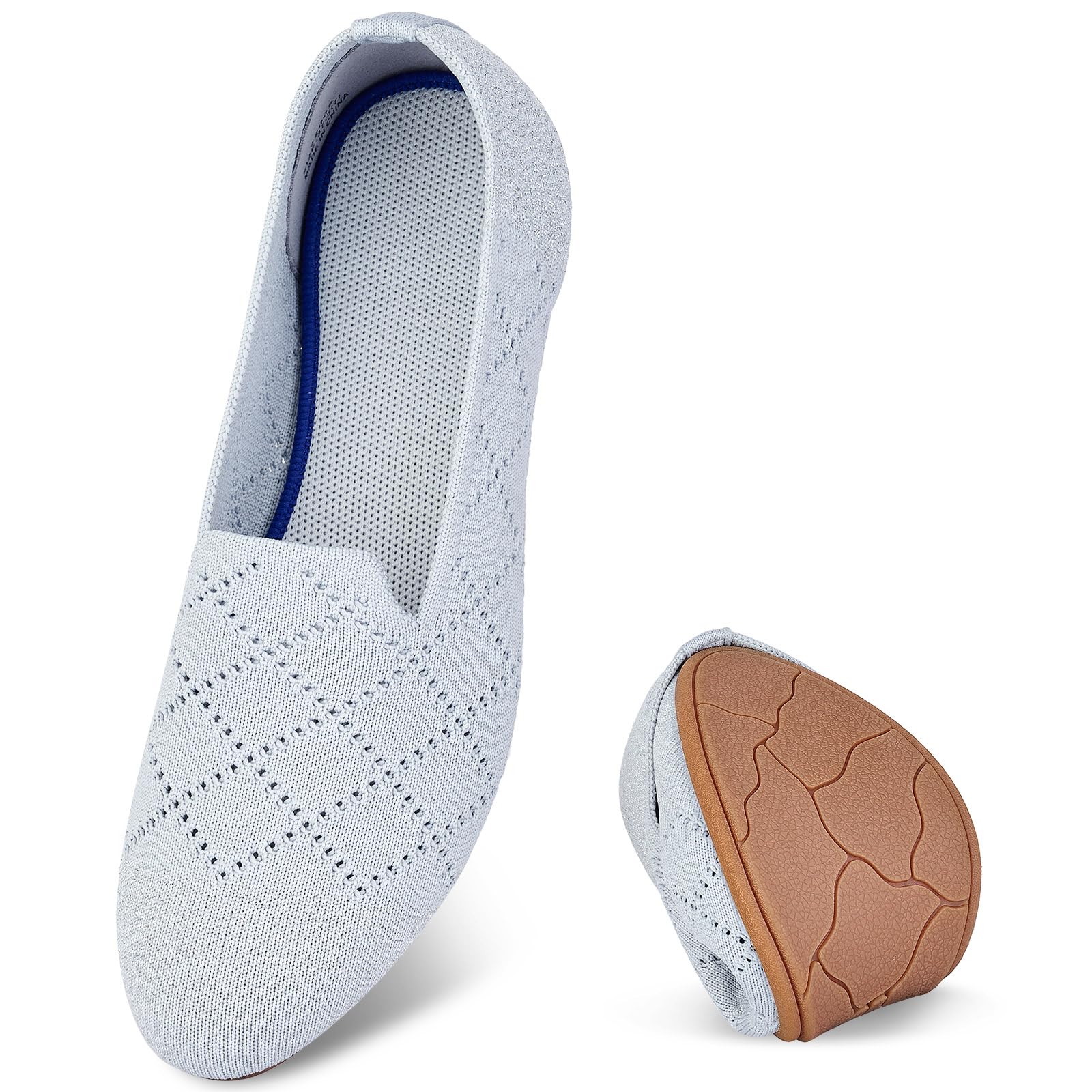 Puxowe Bequeme Ballerinas Damen Atmungsaktive Strick Flache Schuhe Memory Foam Faltbar Slipper Schlupfschuhe