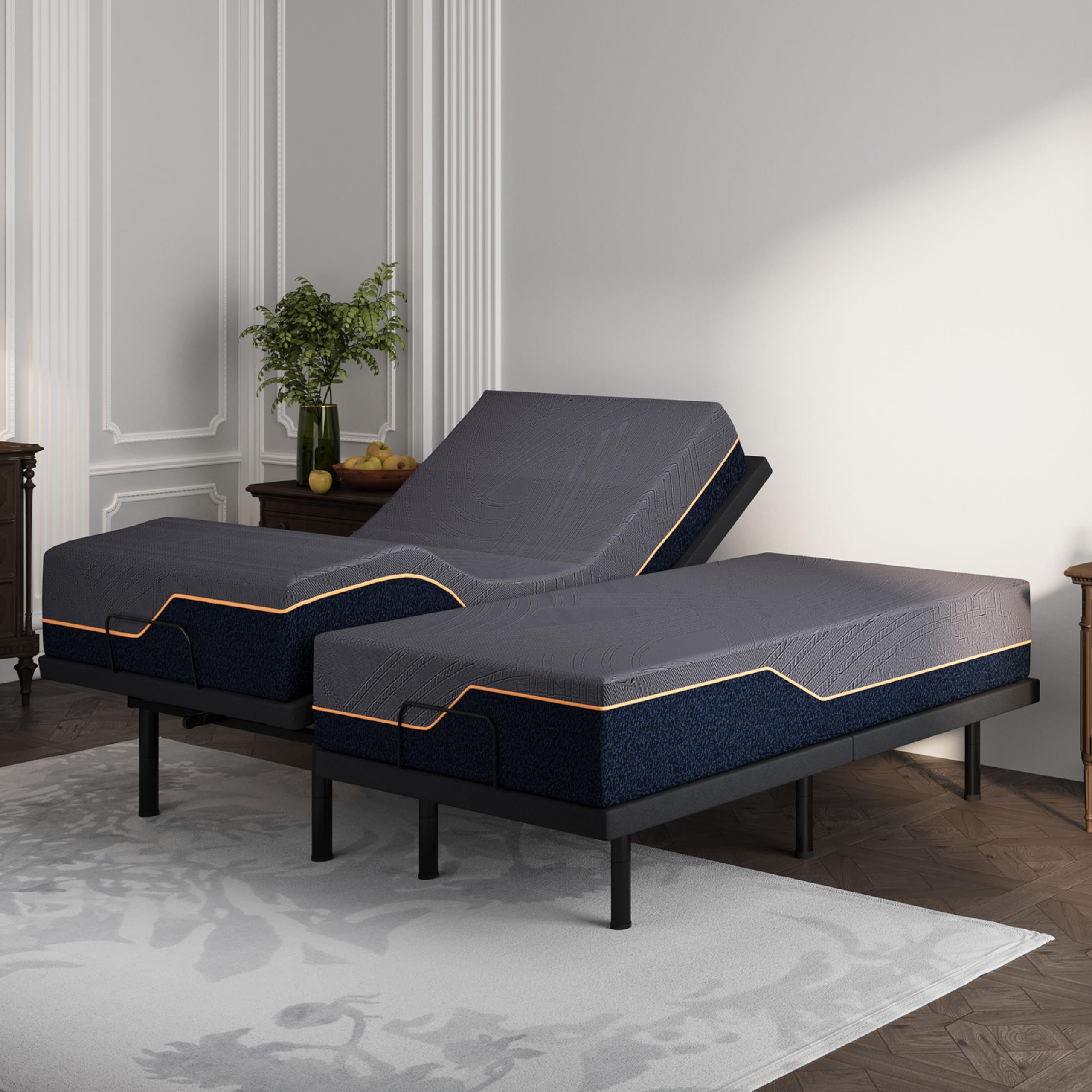 Dyonery Split King Adjustable Bed Frame with Mattress, 14 Inch Copper-Gel AeroFusion Memory Foam, Head & Foot Incline, 750lbs Lift Capacity, Powerful