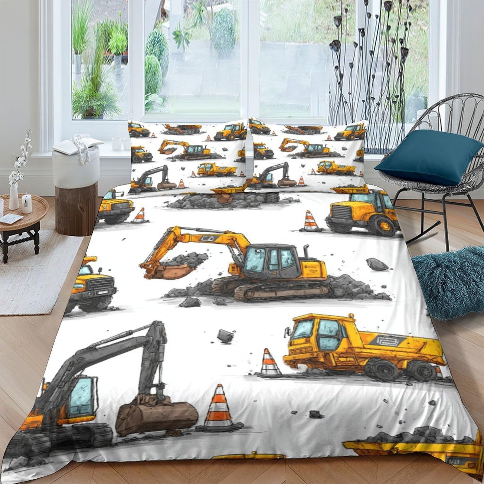 Ctjqhvkz Style-6 3D Printed Construction Vehicles Fitted Sheet Microfiber Soft Anti-Slip Machinery Bed Cover For Bedroom Dorm Easy Care Decor Single（135X200cm）