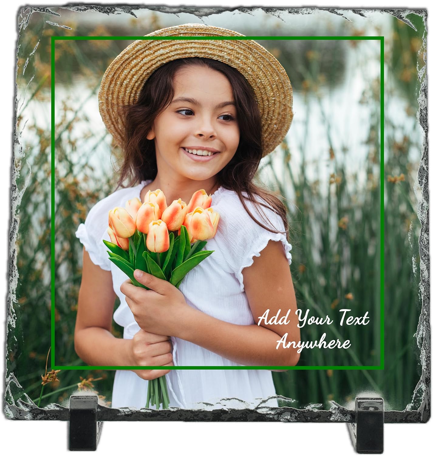 Custom Photo Slate Frame, Natural Stone Picture Display with Photographs and Text Customization, Rustic Metamorphic Rock Plaque, Personalized Gift (Collage of 3-7.5 x 11.5 in)