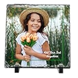 Custom Photo Slate Frame, Natural Stone Picture Display with Photographs and Text Customization, Rustic Metamorphic Rock Plaque, Personalized Gift (Elegant Frame Single Image - Square)
