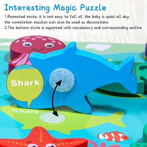 Miniatura 3 de Rompecabezas de madera para niños pequeños a partir de 3 años, 10 piezas de rompecabezas de madera a todo color, rompecabezas de aprendizaje