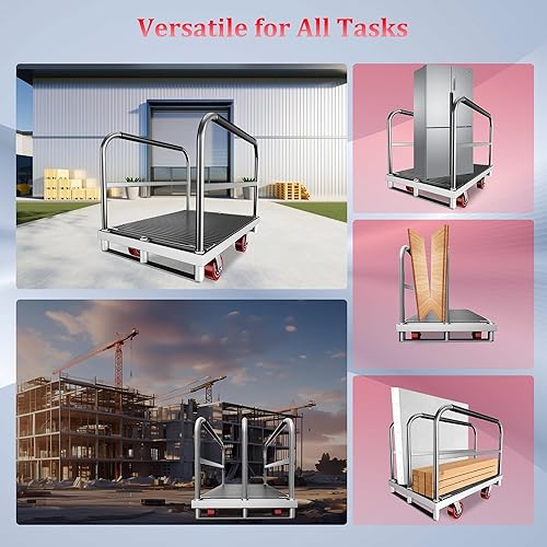 Miniatura 7 de Camión de panel resistente 2 en 1, carrito de plataforma de 36 x 24 pulgadas con alfombrilla de goma y 3 pasamanos, carrito de madera y paneles de