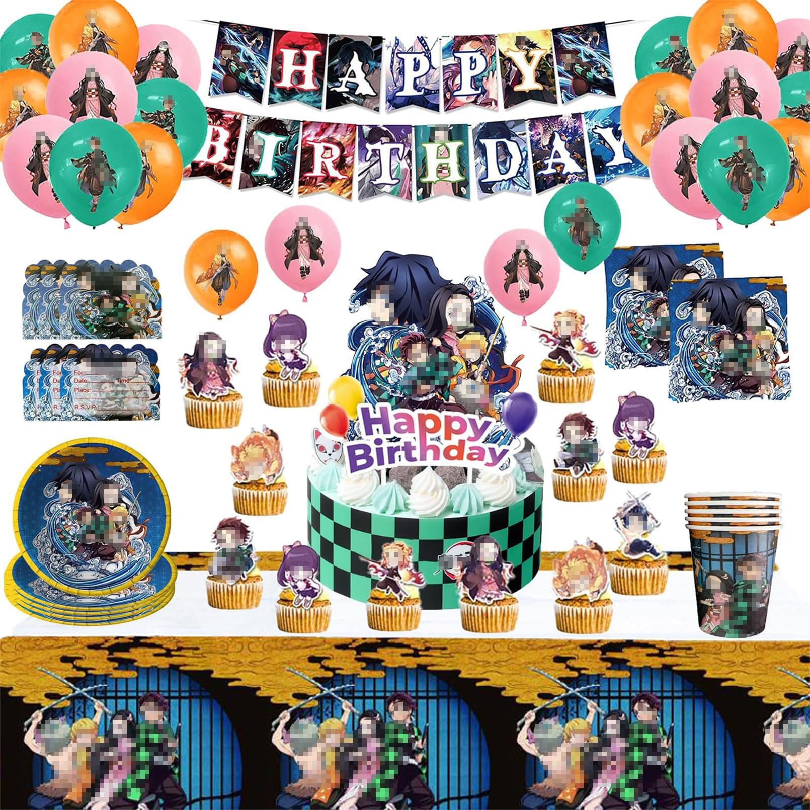36-teilige Anime Geburtstagsdeko Set - Banner, Ballons, Cupcake Topper Für Mottoparty