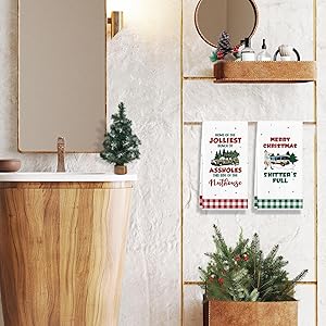 Cheroloven Christmas Vacation Decorations, 2 Pack Funny Holiday Kitchen Towels, Griswold Family Cousin Eddie Christmas Vacation Merch Gifts, Holiday Bathroom Decor Hand Towels, White Elephant Gifts