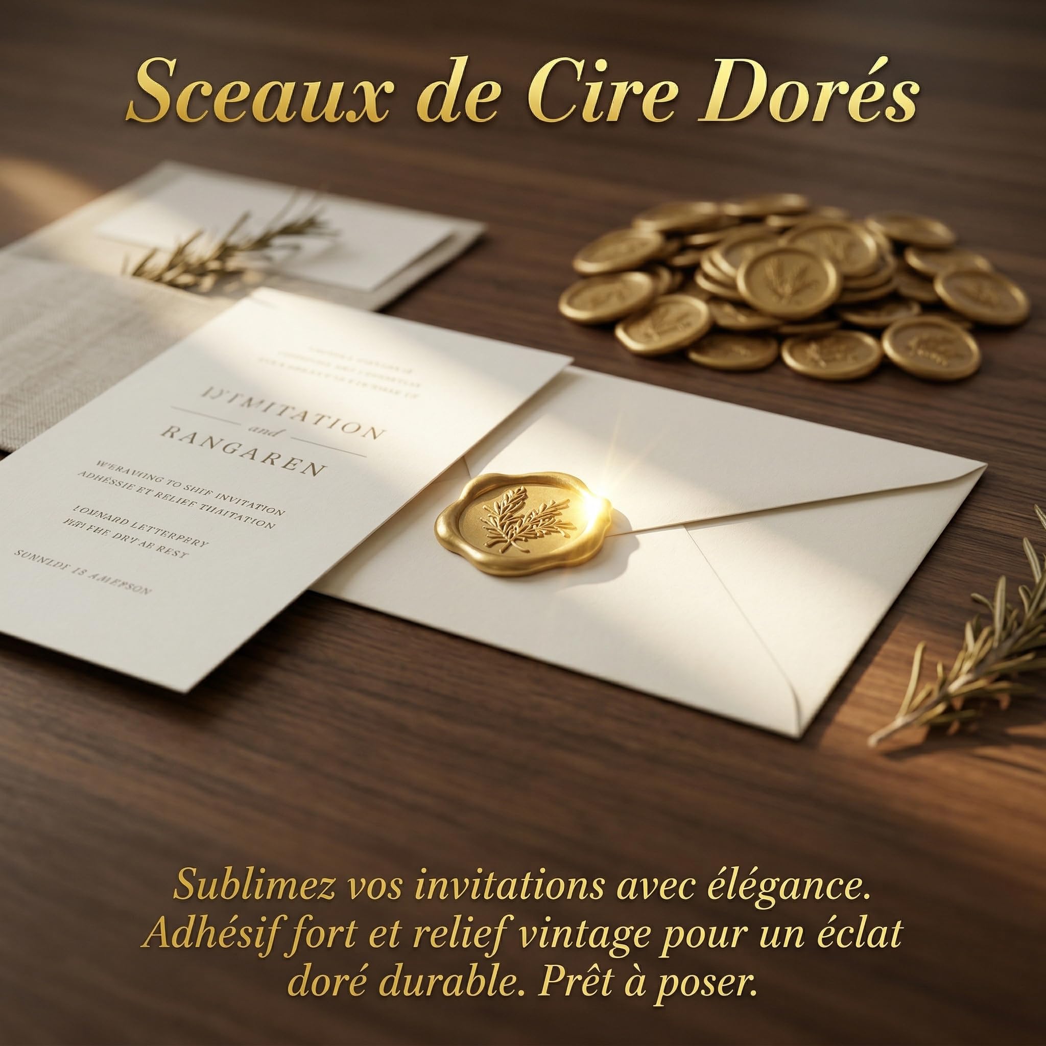 Sceau de Cire Doré Adhésif Fort, 50 Pièces Cachet de Cire Autocollant pour Enveloppe Invitation Mariage