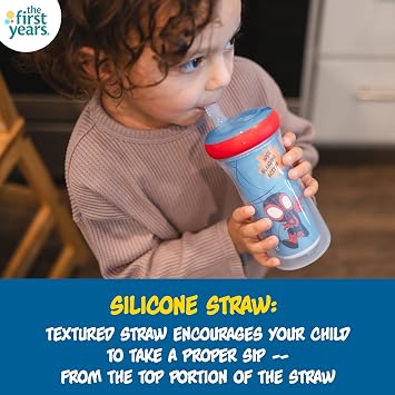 The First Years Spidey and His Amazing Friends Insulated Straw Cups - Toddler Cups with Straws and DropGuard Protection - Kids Water Bottles - 9 Oz - 2 Count - Ages 18 Months and Up