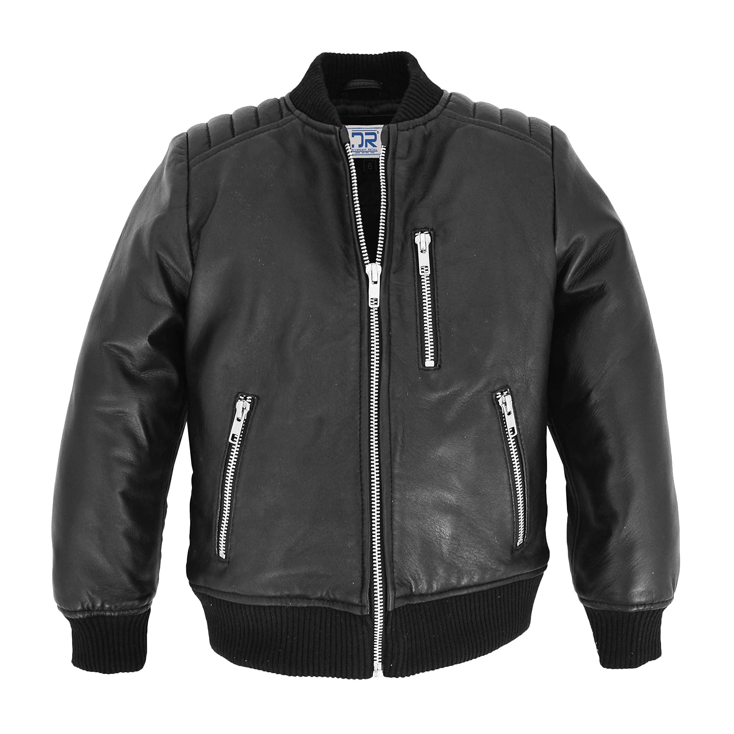Divergent Retail DR454 Boys Black Real Leather Bomber Jacket (as8, age, 12_years, regular)