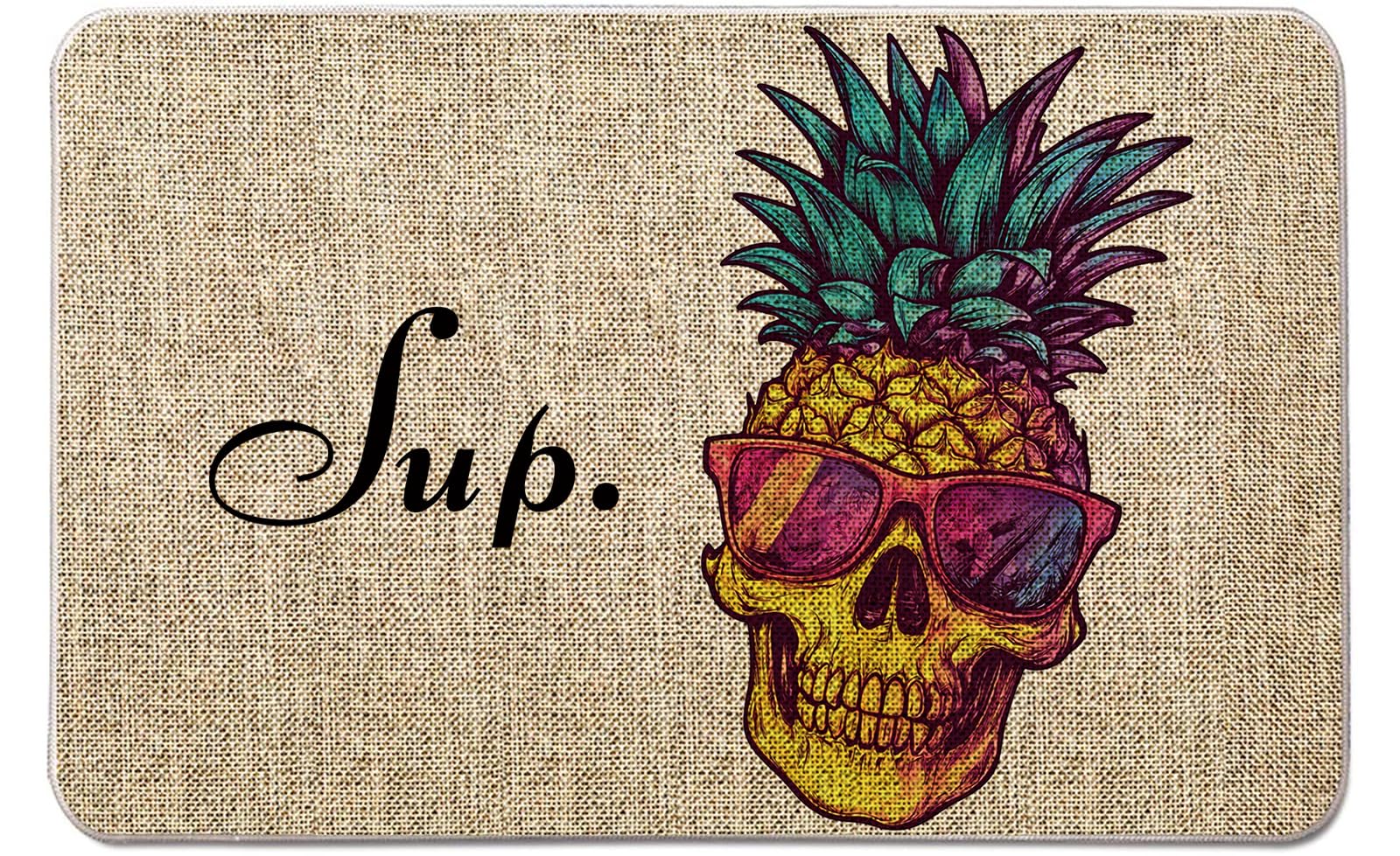 GAGEC Summer Door Mat Funny Skull Pineapple Welcome Mats Summer Decorative Doormats Home Kitchen Front Floor Door Mats Entrance Rug 17 x 27 Inch for