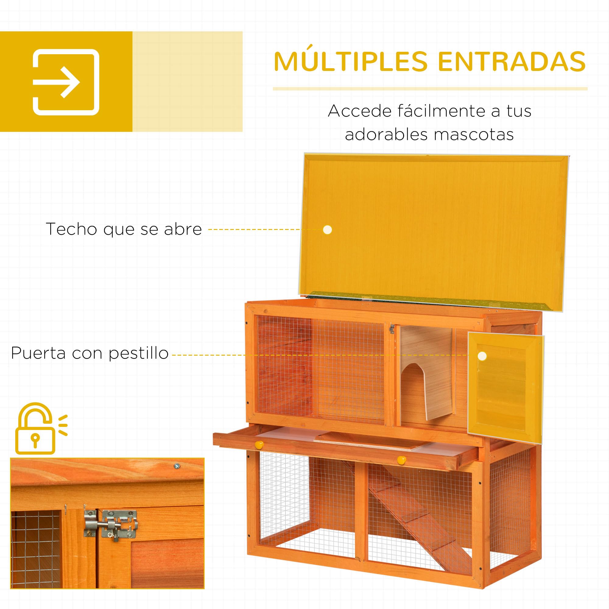 PawHut Conejera Madera Jaula para Conejos 90x45x80cm