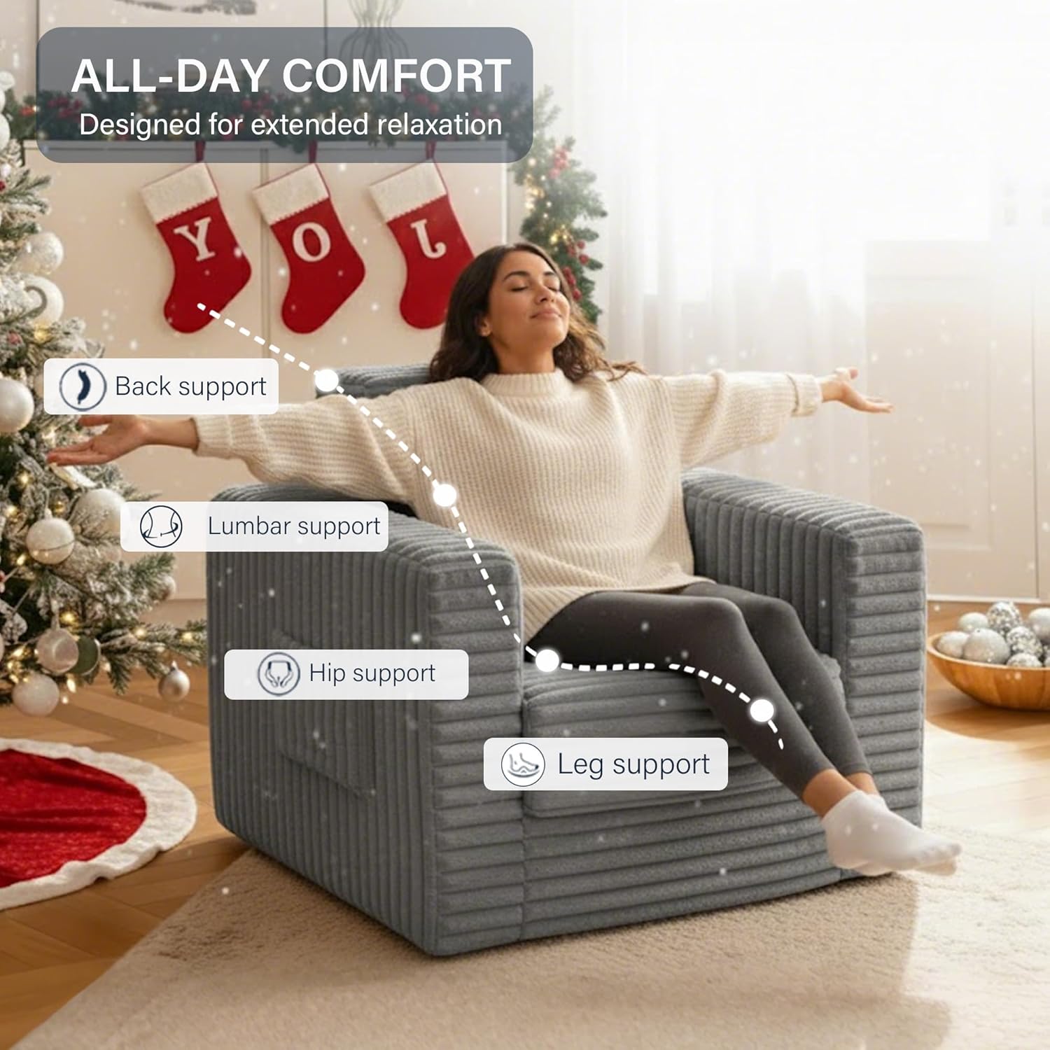 Welnow Folding Sofa Bed with Ottoman, Convertible 2-in-1 Boneless Couch Futon Lounge Chair Bed for Adults, Comfy Fold Out Sleeper Sofa for Small Spaces, Living Room, Bedroom, or Dorm, Dark Grey