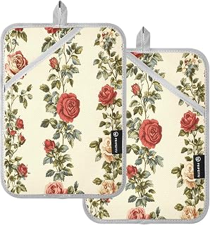 Victorian with Roses Pot Holders Set of 2, Heat Resistant Potholders, Pot Holders with Pockets, Hot Pads for Kitchen and Baking