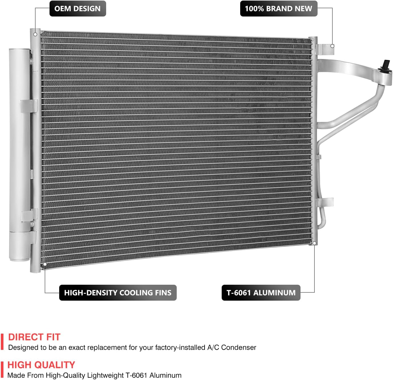 DNA MOTORING OE Aluminum Air Conditioning A/C Condenser Compatible with 11-13 Hyundai Elantra, OEM-CDS-3967