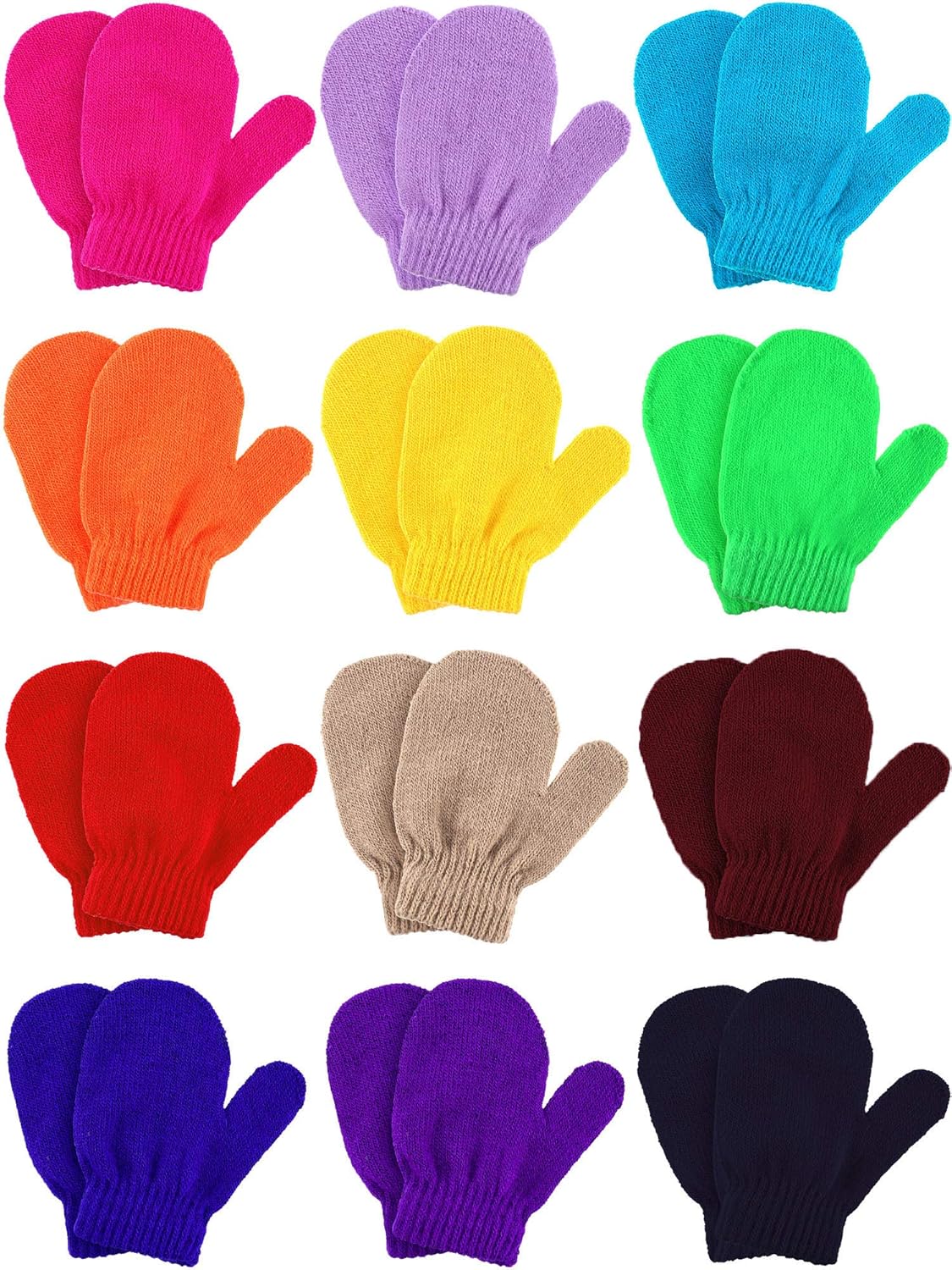 Boao 12 Pairs Toddler Mittens Bulk Kids Winter Knit Gloves pack Childrens Stretch Mittens for Toddler Boys Girls