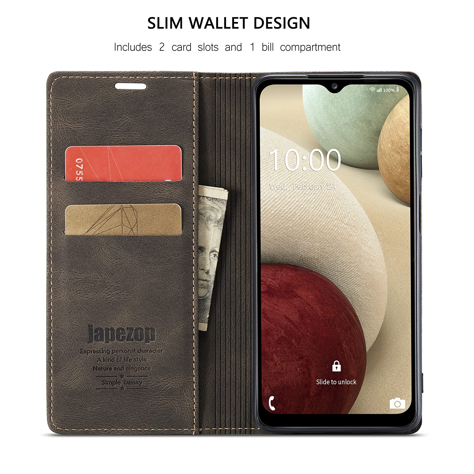 Samsung Galaxy A12 Case,Samsung Galaxy A12 Wallet Case with Card Holder [RFID Blocking] Kickstand Magnetic,Leather Flip Case for Samsung Galaxy A12 (Coffee)