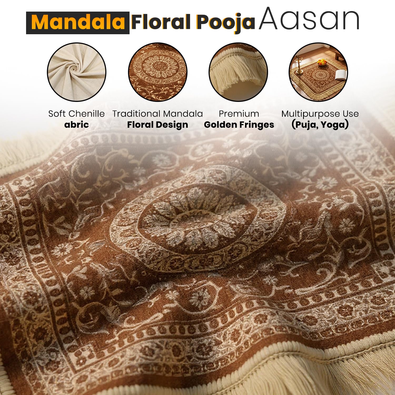 Soft Chenille Prayer Mat - Mandala Floral Design -3 Soft Chenille Prayer Mat - Mandala Floral Design -3