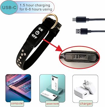 Personalized Light up Black Dog Collar with airtag Holder for Night Walk (Pink Collar 15 Modes Lighting, L(15.7-19.7))