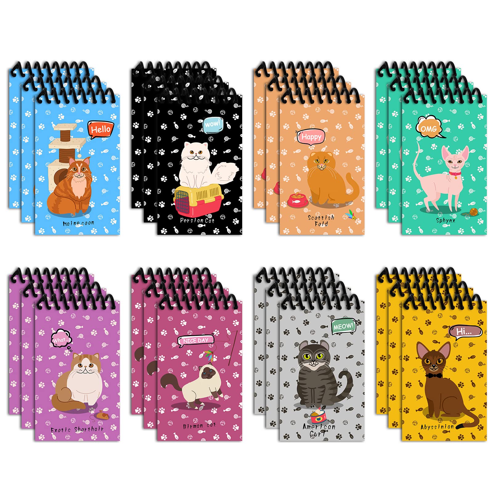 24 Pcs Mini Notebooks Cat Themed Party Favor,Spiral Pocket Notebooks,Kitten Animal Notepads,Teacher Classroom Rewards Supplies,for Kids Birthday Party Goody Bags Stuffers,2.36x3.94IN（Cat）